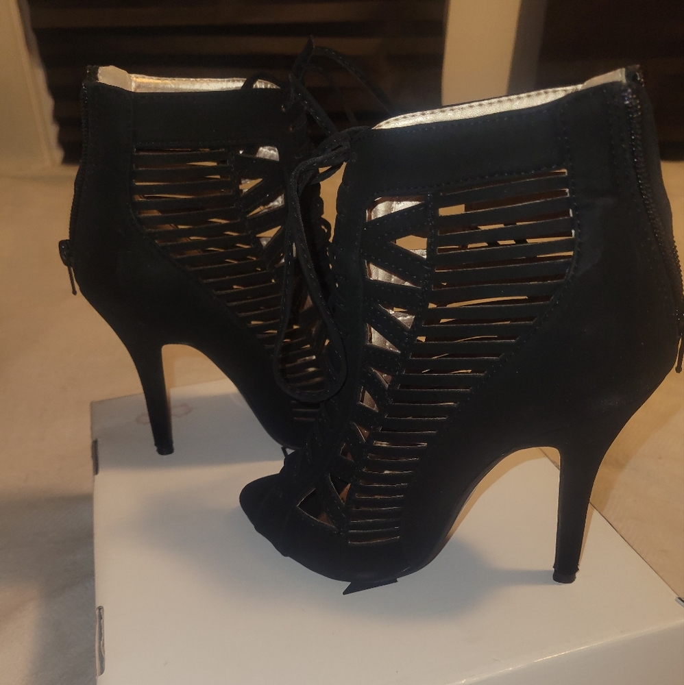 Black open booties size 5.5